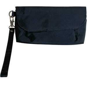 Travelon Black Teal Nylon RFID Travel Bag Wristlet Wallet Clutch Zip Pockets